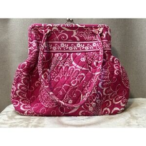 Vera Bradley "Alice" Twirly Bird Tote Purse Bright Pink with White Kiss Clasp